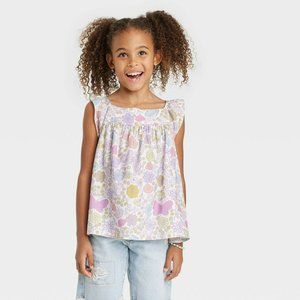 Girls' Ruffle Short Sleeve Woven Shirt Cat & Jack Cream Medium